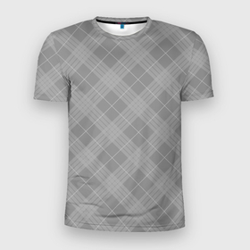 Мужская футболка 3D Slim с принтом Серый клетчатый шотландка в Новосибирске, 100% полиэстер с улучшенными характеристиками | приталенный силуэт, круглая горловина, широкие плечи, сужается к линии бедра | 