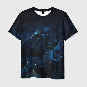 Мужская футболка 3D с принтом Синие мелкие частицы калейдоскоп , 100% полиэфир | прямой крой, круглый вырез горловины, длина до линии бедер | 