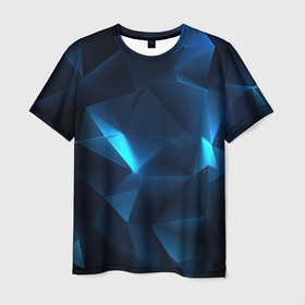 Мужская футболка 3D с принтом Синие частицы калейдоскоп , 100% полиэфир | прямой крой, круглый вырез горловины, длина до линии бедер | 