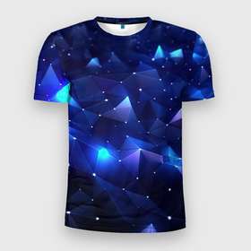 Мужская футболка 3D Slim с принтом Синие яркие мелкие  осколки калейдоскоп в Санкт-Петербурге, 100% полиэстер с улучшенными характеристиками | приталенный силуэт, круглая горловина, широкие плечи, сужается к линии бедра | 