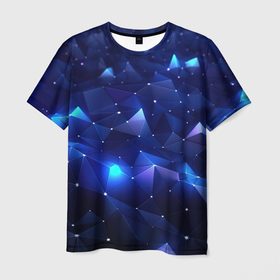 Мужская футболка 3D с принтом Синие яркие мелкие  осколки калейдоскоп в Санкт-Петербурге, 100% полиэфир | прямой крой, круглый вырез горловины, длина до линии бедер | 