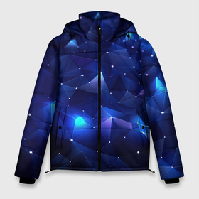 Мужская зимняя куртка 3D с принтом Синие яркие мелкие  осколки калейдоскоп в Екатеринбурге, верх — 100% полиэстер; подкладка — 100% полиэстер; утеплитель — 100% полиэстер | длина ниже бедра, свободный силуэт Оверсайз. Есть воротник-стойка, отстегивающийся капюшон и ветрозащитная планка. 

Боковые карманы с листочкой на кнопках и внутренний карман на молнии. | 