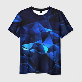 Мужская футболка 3D с принтом Синие мелкие осколки  калейдоскоп , 100% полиэфир | прямой крой, круглый вырез горловины, длина до линии бедер | 