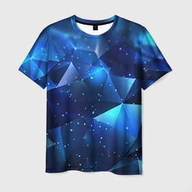 Мужская футболка 3D с принтом Калейдоскоп  из синих мелких осколок , 100% полиэфир | прямой крой, круглый вырез горловины, длина до линии бедер | 