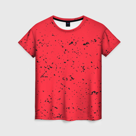 Женская футболка 3D с принтом Насыщенный коралловый с чёрными вкраплениями в Екатеринбурге, 100% полиэфир ( синтетическое хлопкоподобное полотно) | прямой крой, круглый вырез горловины, длина до линии бедер | 
