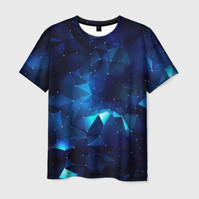 Мужская футболка 3D с принтом Синие осколки из мелких абстрактных части калейдоскоп в Кировске, 100% полиэфир | прямой крой, круглый вырез горловины, длина до линии бедер | 