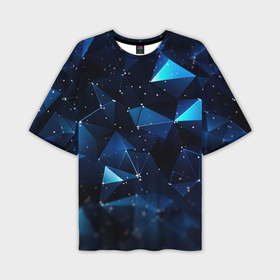 Мужская футболка oversize 3D с принтом Синие осколки  из  мелких  абстрактных  частиц  калейдоскоп в Санкт-Петербурге,  |  | 