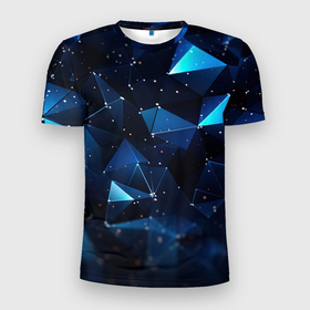 Мужская футболка 3D Slim с принтом Синие осколки  из  мелких  абстрактных  частиц  калейдоскоп в Курске, 100% полиэстер с улучшенными характеристиками | приталенный силуэт, круглая горловина, широкие плечи, сужается к линии бедра | 