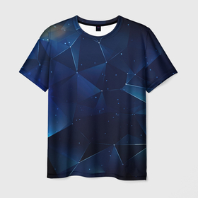 Мужская футболка 3D с принтом Синие   осколки  из  мелких   абстрактных  частиц   калейдоскоп в Курске, 100% полиэфир | прямой крой, круглый вырез горловины, длина до линии бедер | 