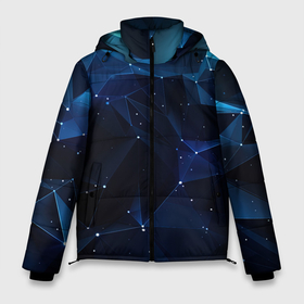 Мужская зимняя куртка 3D с принтом Синие осколки из мелких абстрактных частиц в стиле калейдоскопа в Санкт-Петербурге, верх — 100% полиэстер; подкладка — 100% полиэстер; утеплитель — 100% полиэстер | длина ниже бедра, свободный силуэт Оверсайз. Есть воротник-стойка, отстегивающийся капюшон и ветрозащитная планка. 

Боковые карманы с листочкой на кнопках и внутренний карман на молнии. | 