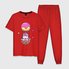 Мужская пижама хлопок с принтом Единорог на воздушном шаре в Новосибирске, 100% хлопок | брюки и футболка прямого кроя, без карманов, на брюках мягкая резинка на поясе и по низу штанин
 | 