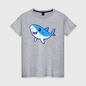Женская футболка хлопок с принтом Весёлая акула в Петрозаводске, 100% хлопок | прямой крой, круглый вырез горловины, длина до линии бедер, слегка спущенное плечо | 