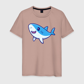 Мужская футболка хлопок с принтом Весёлая акула в Курске, 100% хлопок | прямой крой, круглый вырез горловины, длина до линии бедер, слегка спущенное плечо. | 