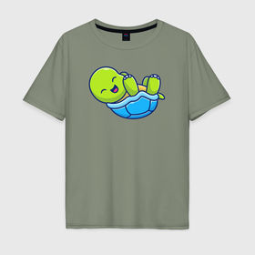 Мужская футболка хлопок Oversize с принтом Радостная черепашка в Курске, 100% хлопок | свободный крой, круглый ворот, “спинка” длиннее передней части | 