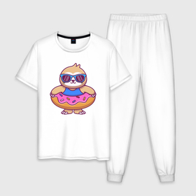Мужская пижама хлопок с принтом Пончик и ленивец в Курске, 100% хлопок | брюки и футболка прямого кроя, без карманов, на брюках мягкая резинка на поясе и по низу штанин
 | Тематика изображения на принте: 