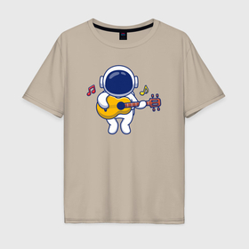 Мужская футболка хлопок Oversize с принтом Космонавт гитарист в Санкт-Петербурге, 100% хлопок | свободный крой, круглый ворот, “спинка” длиннее передней части | 