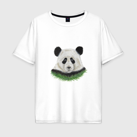 Мужская футболка хлопок Oversize с принтом Медведь панда в Кировске, 100% хлопок | свободный крой, круглый ворот, “спинка” длиннее передней части | Тематика изображения на принте: 