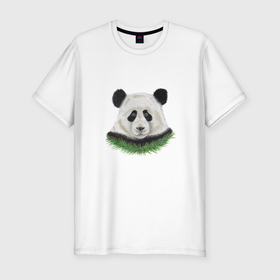 Мужская футболка хлопок Slim с принтом Медведь панда в Петрозаводске, 92% хлопок, 8% лайкра | приталенный силуэт, круглый вырез ворота, длина до линии бедра, короткий рукав | 