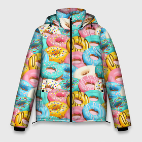 Мужская зимняя куртка 3D с принтом Глазурные пончики в Тюмени, верх — 100% полиэстер; подкладка — 100% полиэстер; утеплитель — 100% полиэстер | длина ниже бедра, свободный силуэт Оверсайз. Есть воротник-стойка, отстегивающийся капюшон и ветрозащитная планка. 

Боковые карманы с листочкой на кнопках и внутренний карман на молнии. | Тематика изображения на принте: 