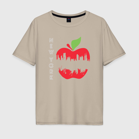 Мужская футболка хлопок Oversize с принтом Нью Йорк большое яблоко в Петрозаводске, 100% хлопок | свободный крой, круглый ворот, “спинка” длиннее передней части | Тематика изображения на принте: 