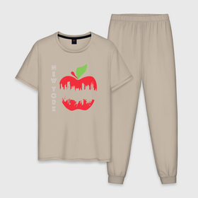 Мужская пижама хлопок с принтом Нью Йорк большое яблоко , 100% хлопок | брюки и футболка прямого кроя, без карманов, на брюках мягкая резинка на поясе и по низу штанин
 | 