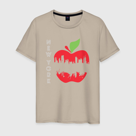 Мужская футболка хлопок с принтом Нью Йорк большое яблоко в Белгороде, 100% хлопок | прямой крой, круглый вырез горловины, длина до линии бедер, слегка спущенное плечо. | Тематика изображения на принте: 