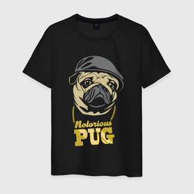 Мужская футболка хлопок с принтом Notorious pug , 100% хлопок | прямой крой, круглый вырез горловины, длина до линии бедер, слегка спущенное плечо. | 