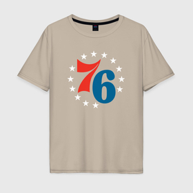 Мужская футболка хлопок Oversize с принтом Филадельфия 76 в Петрозаводске, 100% хлопок | свободный крой, круглый ворот, “спинка” длиннее передней части | 