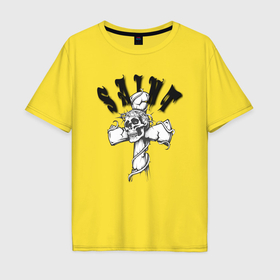 Мужская футболка хлопок Oversize с принтом Череп на кресте в Курске, 100% хлопок | свободный крой, круглый ворот, “спинка” длиннее передней части | 