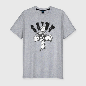 Мужская футболка хлопок Slim с принтом Череп на кресте в Курске, 92% хлопок, 8% лайкра | приталенный силуэт, круглый вырез ворота, длина до линии бедра, короткий рукав | 