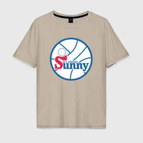 Мужская футболка хлопок Oversize с принтом Солнечная Филадельфия в Петрозаводске, 100% хлопок | свободный крой, круглый ворот, “спинка” длиннее передней части | 