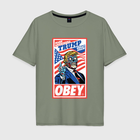 Мужская футболка хлопок Oversize с принтом Trump obey в Белгороде, 100% хлопок | свободный крой, круглый ворот, “спинка” длиннее передней части | 