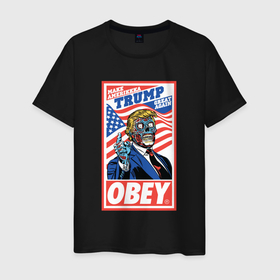Мужская футболка хлопок с принтом Trump obey в Белгороде, 100% хлопок | прямой крой, круглый вырез горловины, длина до линии бедер, слегка спущенное плечо. | 
