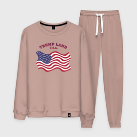 Мужской костюм хлопок с принтом Trump land в Ухте, 100% хлопок | на свитшоте круглая горловина, мягкая резинка по низу. Брюки заужены к низу, на них два вида карманов: два “обычных” по бокам и два объемных, с клапанами, расположенные ниже линии бедра. Брюки с мягкой трикотажной резинкой на поясе и по низу штанин. В поясе для дополнительного комфорта — широкие завязки | 