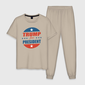 Мужская пижама хлопок с принтом Трампа в президенты в Новосибирске, 100% хлопок | брюки и футболка прямого кроя, без карманов, на брюках мягкая резинка на поясе и по низу штанин
 | 