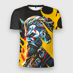 Мужская футболка 3D Slim с принтом Портрет мужественного викинга в Санкт-Петербурге, 100% полиэстер с улучшенными характеристиками | приталенный силуэт, круглая горловина, широкие плечи, сужается к линии бедра | Тематика изображения на принте: 