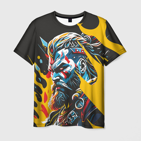 Мужская футболка 3D с принтом Портрет мужественного викинга , 100% полиэфир | прямой крой, круглый вырез горловины, длина до линии бедер | 