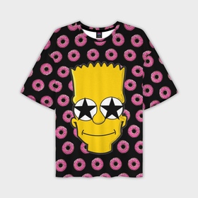 Мужская футболка oversize 3D с принтом Барт Симпсон на фоне пончиков в Санкт-Петербурге,  |  | 