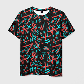 Мужская футболка 3D с принтом Цветные геометрические каракули в Кировске, 100% полиэфир | прямой крой, круглый вырез горловины, длина до линии бедер | 