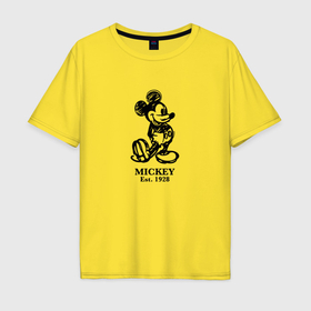 Мужская футболка хлопок Oversize с принтом Mickey classic: origin 1928 в Курске, 100% хлопок | свободный крой, круглый ворот, “спинка” длиннее передней части | Тематика изображения на принте: 