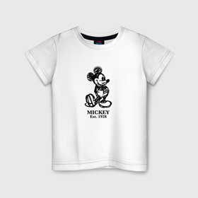 Детская футболка хлопок с принтом Mickey classic: origin 1928 в Курске, 100% хлопок | круглый вырез горловины, полуприлегающий силуэт, длина до линии бедер | Тематика изображения на принте: 