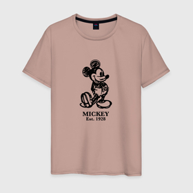 Мужская футболка хлопок с принтом Mickey classic: origin 1928 в Курске, 100% хлопок | прямой крой, круглый вырез горловины, длина до линии бедер, слегка спущенное плечо. | Тематика изображения на принте: 