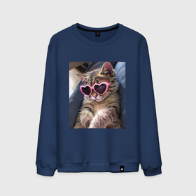 Мужской свитшот хлопок с принтом Милый мем кот в очках в стиле аниме в Тюмени, 100% хлопок |  | Тематика изображения на принте: 