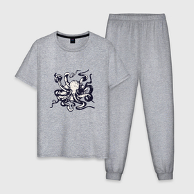 Мужская пижама хлопок с принтом Sea devil в Новосибирске, 100% хлопок | брюки и футболка прямого кроя, без карманов, на брюках мягкая резинка на поясе и по низу штанин
 | Тематика изображения на принте: 