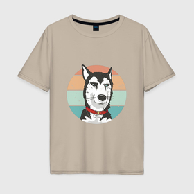 Мужская футболка хлопок Oversize с принтом Huskies are in turmoil в Тюмени, 100% хлопок | свободный крой, круглый ворот, “спинка” длиннее передней части | 
