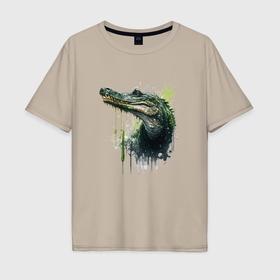 Мужская футболка хлопок Oversize с принтом Crocodile splash в Новосибирске, 100% хлопок | свободный крой, круглый ворот, “спинка” длиннее передней части | 