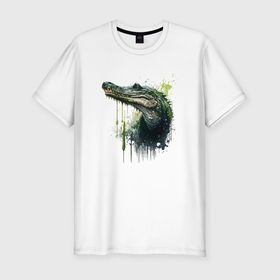 Мужская футболка хлопок Slim с принтом Crocodile splash в Новосибирске, 92% хлопок, 8% лайкра | приталенный силуэт, круглый вырез ворота, длина до линии бедра, короткий рукав | 