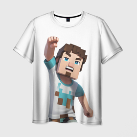 Мужская футболка 3D с принтом Майнкрафт Стив с кулаком в Курске, 100% полиэфир | прямой крой, круглый вырез горловины, длина до линии бедер | Тематика изображения на принте: 