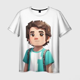 Мужская футболка 3D с принтом Майнкрафт мальчик Стив в Курске, 100% полиэфир | прямой крой, круглый вырез горловины, длина до линии бедер | Тематика изображения на принте: 