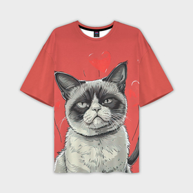 Мужская футболка oversize 3D с принтом Недовольный кот на день святого Валентина в Новосибирске,  |  | Тематика изображения на принте: 